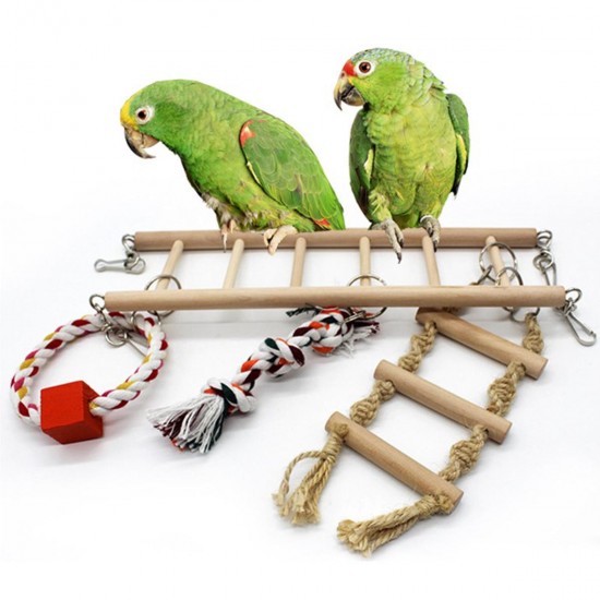 Wooden Bird Parrot Parakeet Cockatiel Ladder Hammock Swing Chew Hanging Toys Wooden Bird Parrot Parakeet Cockatiel Ladder Hammock Swing Chew Hanging Toys
