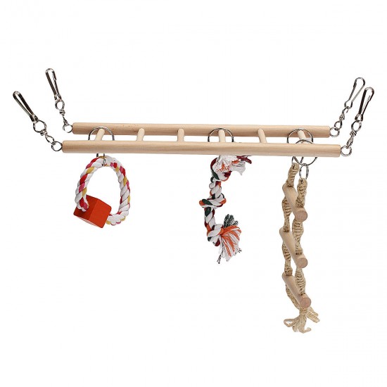 Wooden Bird Parrot Parakeet Cockatiel Ladder Hammock Swing Chew Hanging Toys