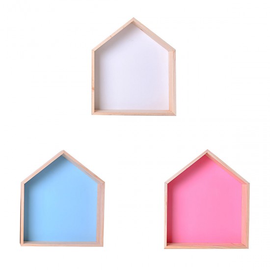 Wooden House Shape Wall Hanging Shelf Toy Storage Rack Home Decorations