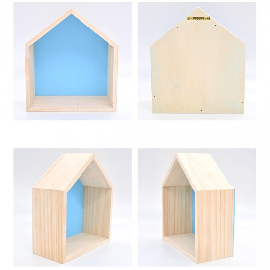 Wooden House Shape Wall Hanging Shelf Toy Storage Rack Home Decorations