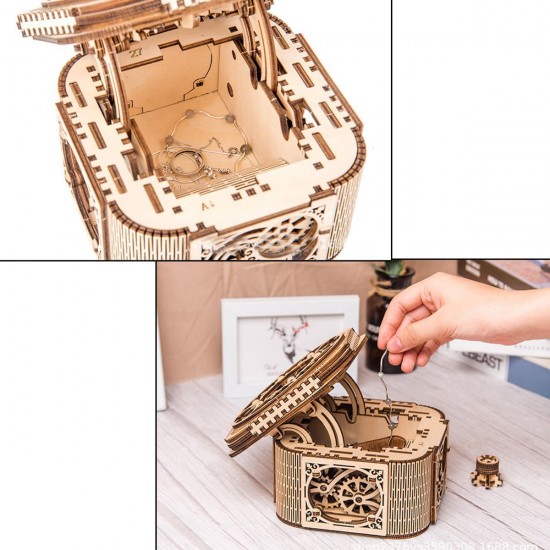 Wooden Mechanical Transmission Jewelry Box DIY Home Office Decor Wooden Mechanical Transmission Jewelry Box DIY Home Office Decor