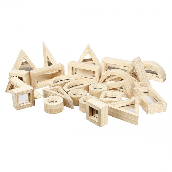 Wooden Mirror Blocks Construction Building Toys Kids Children Stacking Blocks