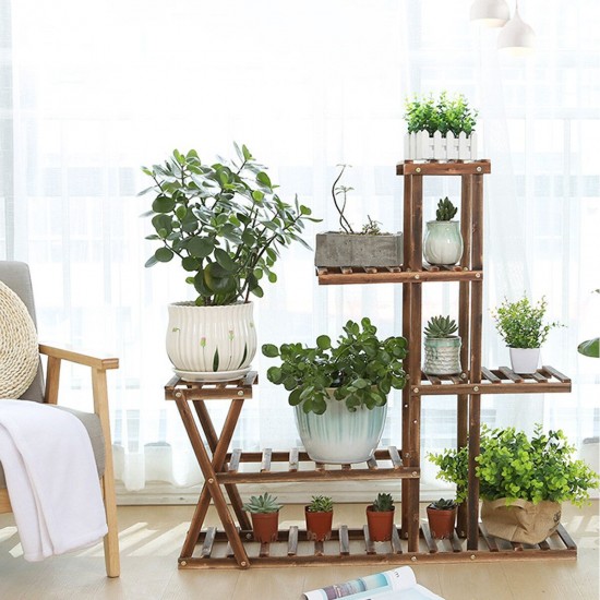 Wooden Plant Flower Pot Stand Shelf Indoor Outdoor Garden Planter With Wheels