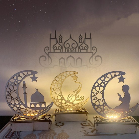 Wooden Ramadan Eid Mubarak Moon Star Islam Hanging Pendant Plate with LED String Light Wooden Ramadan Eid Mubarak Moon Star Islam Hanging Pendant Plate with LED String Light