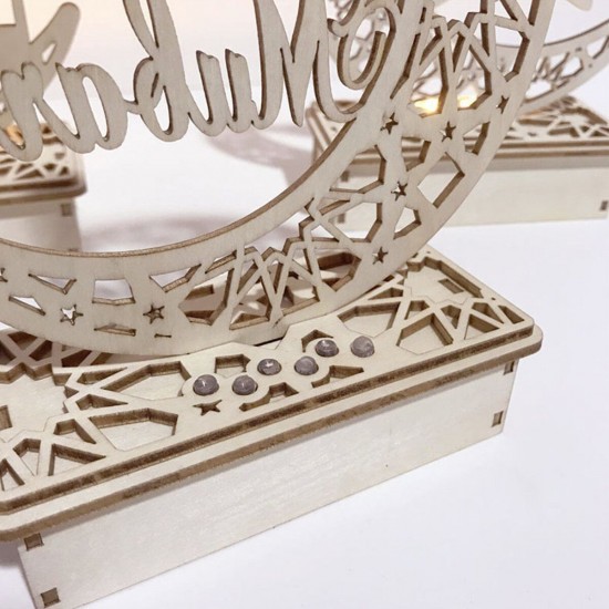 Wooden Ramadan Eid Mubarak Moon Star Islam Hanging Pendant Plate with LED String Light Wooden Ramadan Eid Mubarak Moon Star Islam Hanging Pendant Plate with LED String Light