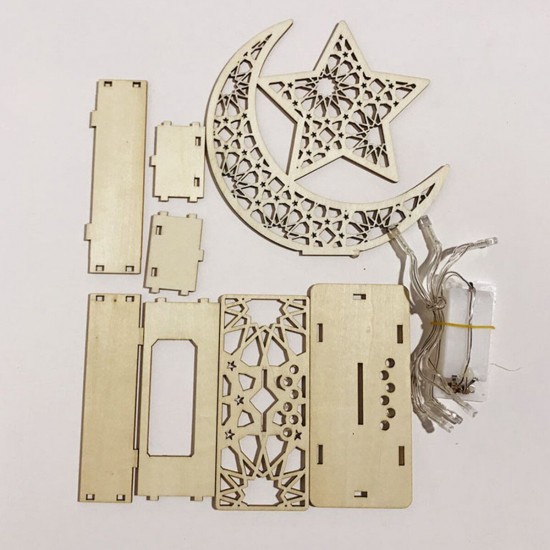 Wooden Ramadan Eid Mubarak Moon Star Islam Hanging Pendant Plate with LED String Light Wooden Ramadan Eid Mubarak Moon Star Islam Hanging Pendant Plate with LED String Light