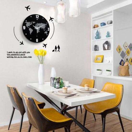 World Map Wall Clock Modern Travel Around Density Fibreboard Record Home Kitchen