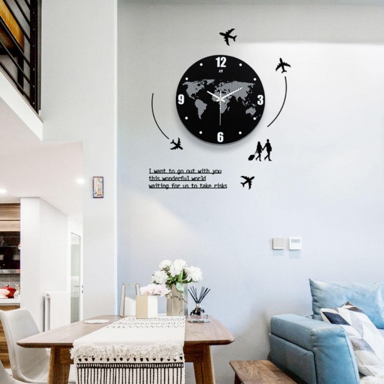 World Map Wall Clock Modern Travel Around Density Fibreboard Record Home Kitchen