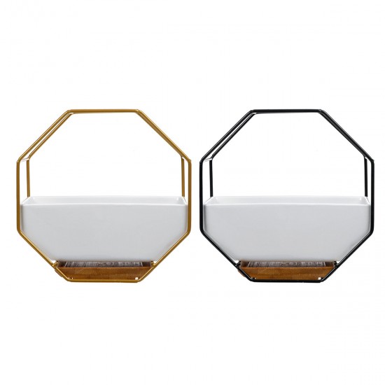 Wrought Iron Simple Octagonal Ceramic Flower Pot Creative Wall Hanging Succulent Flower Pot Set Wrought Iron Simple Octagonal Ceramic Flower Pot Creative Wall Hanging Succulent Flower Pot Set