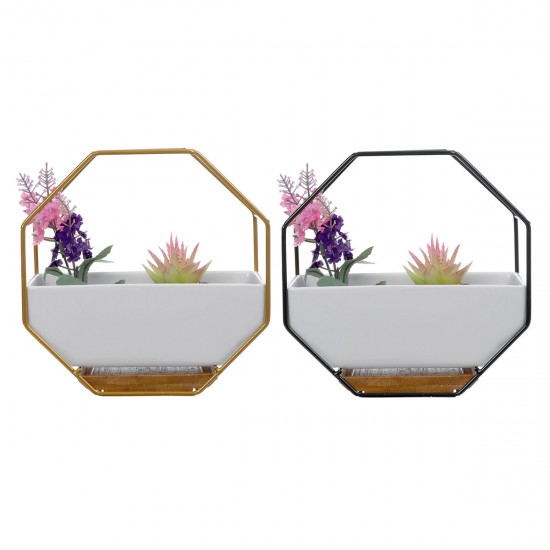 Wrought Iron Simple Octagonal Ceramic Flower Pot Creative Wall Hanging Succulent Flower Pot Set Wrought Iron Simple Octagonal Ceramic Flower Pot Creative Wall Hanging Succulent Flower Pot Set