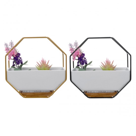 Wrought Iron Simple Octagonal Ceramic Flower Pot Creative Wall Hanging Succulent Flower Pot Set