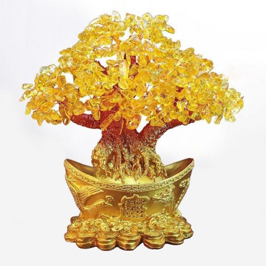 Yellow Feng Shui Crystals Gem Stones Fortune Tree Money Tree Wealth Blessing Home Decorations