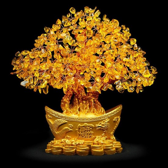 Yellow Feng Shui Crystals Gem Stones Fortune Tree Money Tree Wealth Blessing Home Decorations