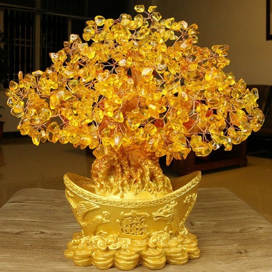 Yellow Feng Shui Crystals Gem Stones Fortune Tree Money Tree Wealth Blessing Home Decorations