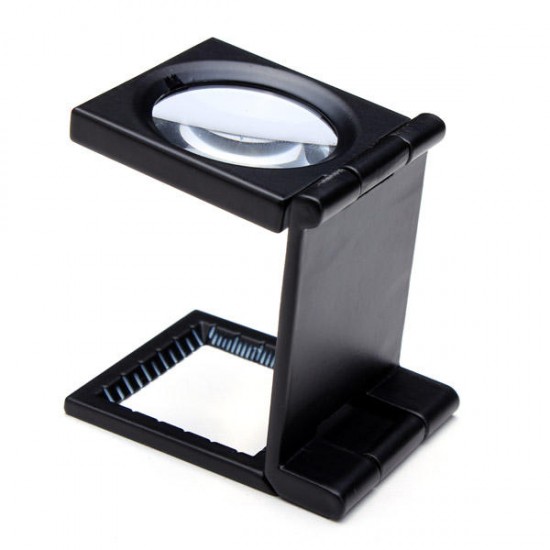 10X Zinc Alloy Black Metal Folding Mini Magnifier with Scale Pouch