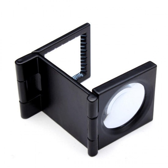 10X Zinc Alloy Black Metal Folding Mini Magnifier with Scale Pouch