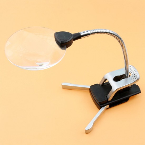 2.5X 8X Desk Reading Lamp Clamp Folding LED Lighted Magnifier Loupe Desktop Magnifying Glass With Wireless Magnifier