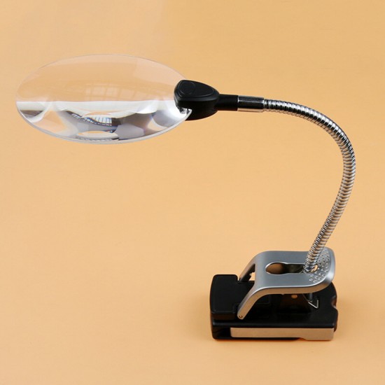 2.5X 8X Desk Reading Lamp Clamp Folding LED Lighted Magnifier Loupe Desktop Magnifying Glass With Wireless Magnifier