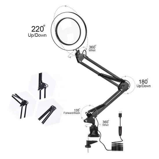 5X Illuminated Magnifier USB 3 Colors LED Magnifying Glass for Soldering Iron Repair/Table Lamp/Skincare Beauty Tool 5X Illuminated Magnifier USB 3 Colors LED Magnifying Glass for Soldering Iron Repair/Table Lamp/Skincare Beauty Tool