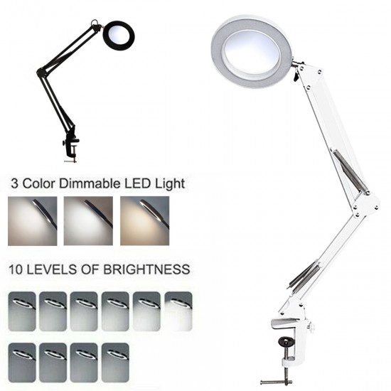 8X Illuminated Magnifier USB 3 Colors LED Glass Table Lamp/Skincare Beauty Tool
