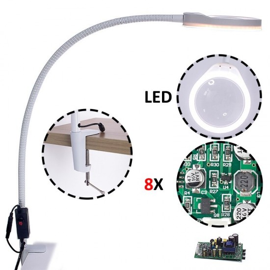 Desk Large Clip 48 LEDs 8X Magnifying Glass 800mm Flexible Metal Tube Illuminated Magnifier Lamp Loupe Reading/Rework/Soldering Lengthen Arms Desk Large Clip 48 LEDs 8X Magnifying Glass 800mm Flexible Metal Tube Illuminated Magnifier Lamp Loupe Reading/Rework/Soldering Lengthen Arms