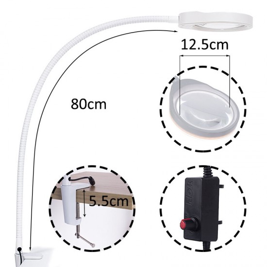 Desk Large Clip 48 LEDs 8X Magnifying Glass 800mm Flexible Metal Tube Illuminated Magnifier Lamp Loupe Reading/Rework/Soldering Lengthen Arms