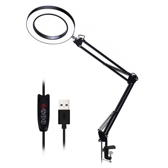 Flexible Desk Large 22cm+22cm 5X USB LED Magnifying Glass 3 Colors Illuminated Magnifier Lamp Loupe Reading/Rework Soldering with with Short Bracket Flexible Desk Large 22cm+22cm 5X USB LED Magnifying Glass 3 Colors Illuminated Magnifier Lamp Loupe Reading/Rework Soldering with with Short Bracket