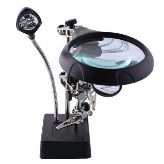 LED Desk Lamp 10X Magnifying Magnifier Glass With Light Stand Clamp For Repair