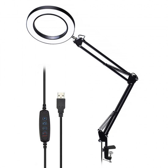 Lighting LED 5X 500mm Magnifying Glass Desk Lamp with Clamp Hands USB-powered LED Lamp Magnifier with 3 Modes Dimmable