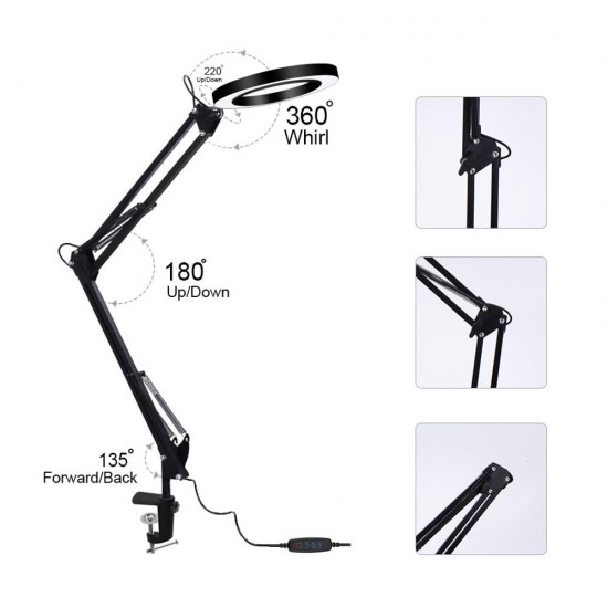Lighting LED 5X 500mm Magnifying Glass Desk Lamp with Clamp Hands USB-powered LED Lamp Magnifier with 3 Modes Dimmable Lighting LED 5X 500mm Magnifying Glass Desk Lamp with Clamp Hands USB-powered LED Lamp Magnifier with 3 Modes Dimmable