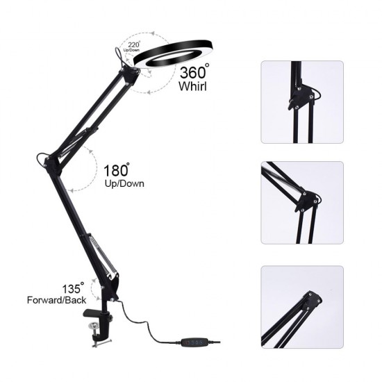 Lighting LED 5X 500mm Magnifying Glass Desk Lamp with Clamp Hands USB-powered LED Lamp Magnifier with 3 Modes Dimmable