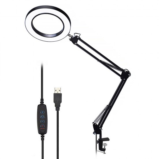 Lighting LED 8X 14W 740mm Magnifying Glass Desk Lamp with Clamp Hands USB-powered LED Lamp Magnifier with 3 Modes Dimmable