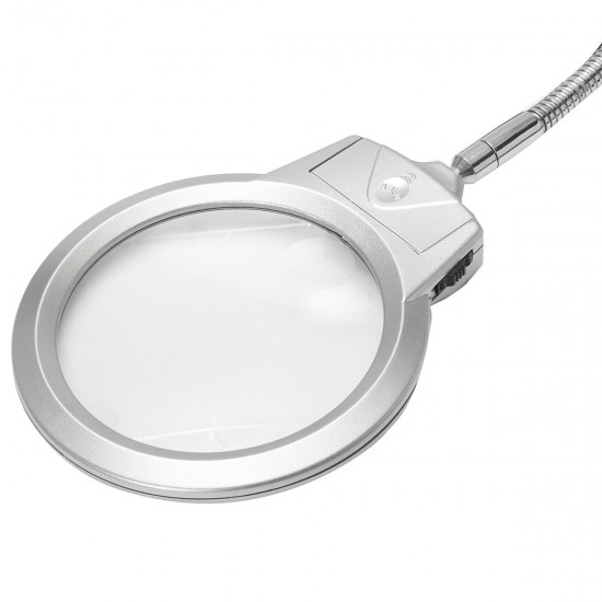 New 2.5 x 90MM 5 x 22MM 2 LED Lighted Table Top Desk Magnifier Magnifying Glass with Clamp