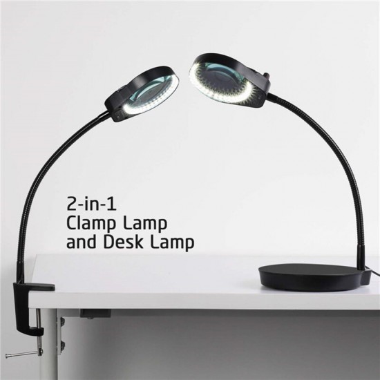 PD-4S Clamp Desktop 2 in 1 USB Magnifier Lamp with 38pcs Led Lights 8x Magnifying Glass for PCB Inspection Reading and Handcrafts