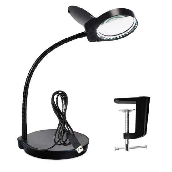 PD-4S Clamp Desktop 2 in 1 USB Magnifier Lamp with 38pcs Led Lights 8x Magnifying Glass for PCB Inspection Reading and Handcrafts