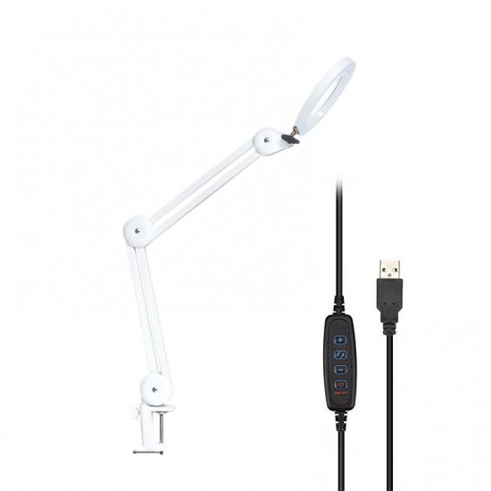 YG-809-1 5X Magnifying Lamp Illuminated Desktop Magnifier LED Lamp with 81mm Clamp Swivel Arm or Reading with Dust Cover Care Tools