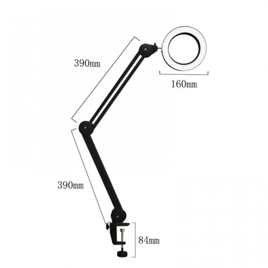 YG-810-2 8X 780mm Magnifying Lamp Illuminated Desktop Magnifier LED Lamp with 84mm Clamp Swivel Arm or Reading with Dust Cover Care Tools