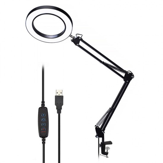 YG-811-1 8X 780mm Magnifying Lamp Illuminated Desktop Magnifier 14W LED Lamp with 81mm Clamp Swivel Arm or Reading with Dust Cover Care Tools