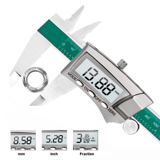 Digital Display Stainless Steel Caliper 0-150MM 1/64 Fraction / Inch / Millimeter IP54 Waterproof High-precision 0.01MM Digital Display Stainless Steel Caliper 0-150MM 1/64 Fraction / Inch / Millimeter IP54 Waterproof High-precision 0.01MM