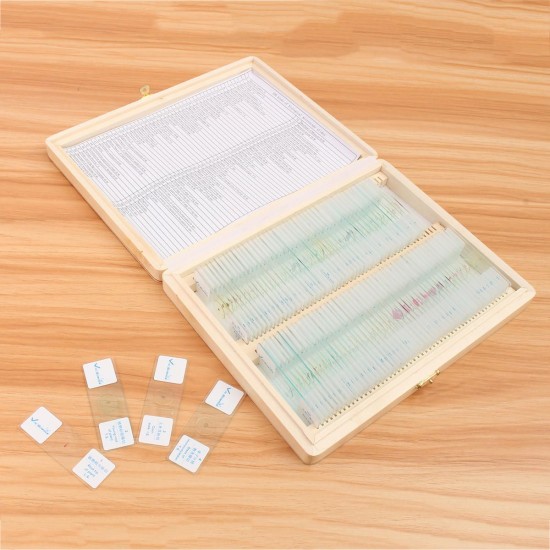 100Pcs Microscope Glass Slides Sample Glass Prepared Basic Science Biological Specimen Cover Slips Wood Storage Box Portable