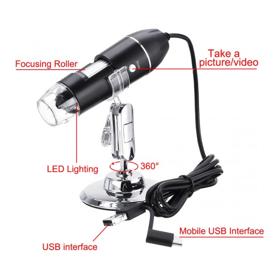 3 in 1 Digital USB Type-C Microscope Microscope Magnifier Camera 8 LED Stand for Android Digital Microscope 500X