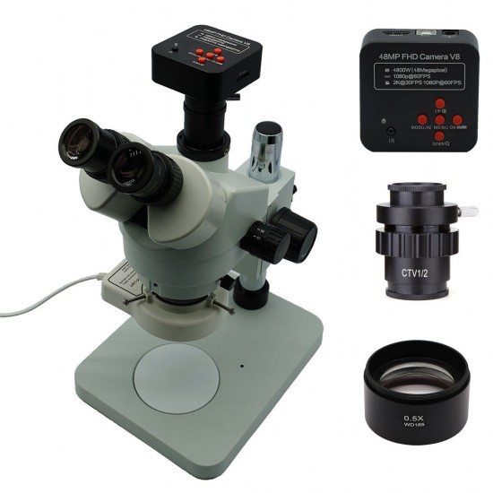 3.5X-45X Stereo Zoom Big Table Stand Microscope with 48MP Microscope Camera 0.5X Auxiliary Objective Lens