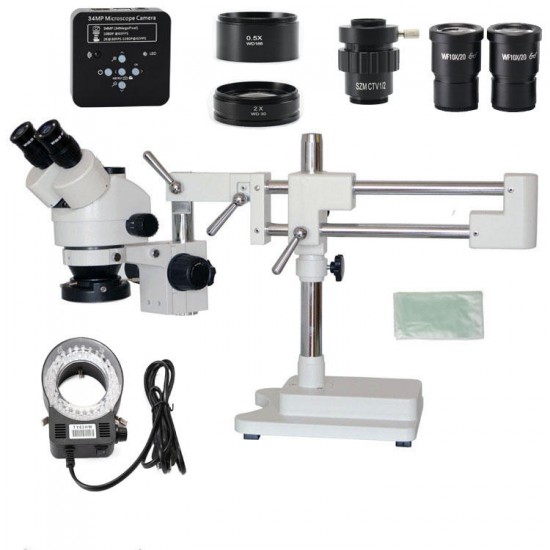 3.5X 7X 45X 90X Double Boom Stand Zoom Simul Focal Stereo Microscope+34MP Camera Microscope For Industrial PCB Repair