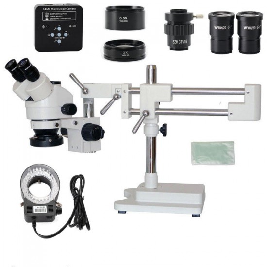 3.5X 7X 45X 90X Double Boom Stand Zoom Simul Focal Stereo Microscope+34MP Camera Microscope For Industrial PCB Repair 3.5X 7X 45X 90X Double Boom Stand Zoom Simul Focal Stereo Microscope+34MP Camera Microscope For Industrial PCB Repair
