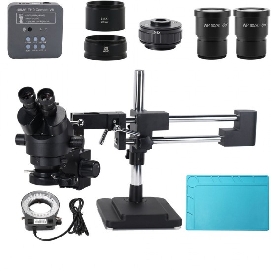 3.5X-90X Double Boom Stand Zoom Simul Focal Stereo Microscope+48MP 2K HDMI USB Industrial Camera for Phone PCB Repair