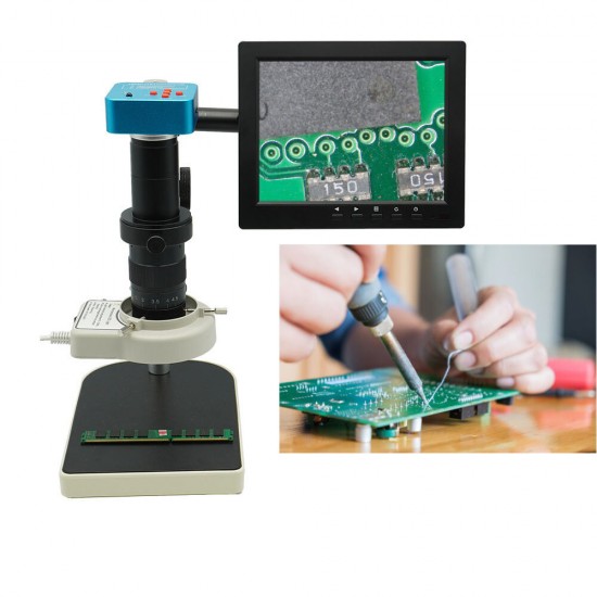48MP Industrial Digital Video Microscope Camera + 180X C Mount Lens + 56 LED Ring Light + Stand For PCB Repair