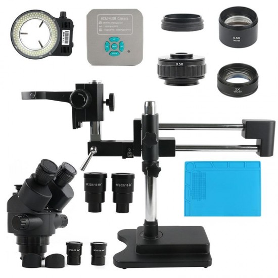 7-45X 1080P 36MP HDMI USB Video Camera Simul Focal Double Boom Stand Stereo Microscope For Phone SMD PCB CPU Soldering 7-45X 1080P 36MP HDMI USB Video Camera Simul Focal Double Boom Stand Stereo Microscope For Phone SMD PCB CPU Soldering