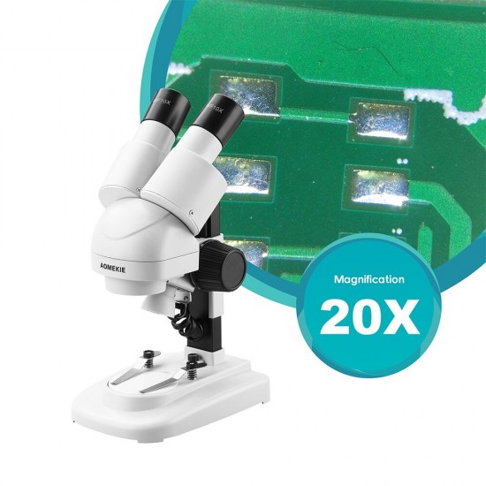 20X Binocular Stereo Microscope Top LED HD Image PCB Solder Phone Repair Specimen Mineral Watching Tool with Eyecups