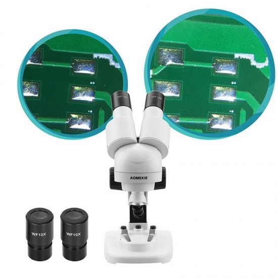 20X Binocular Stereo Microscope Top LED HD Image PCB Solder Phone Repair Specimen Mineral Watching Tool with Eyecups