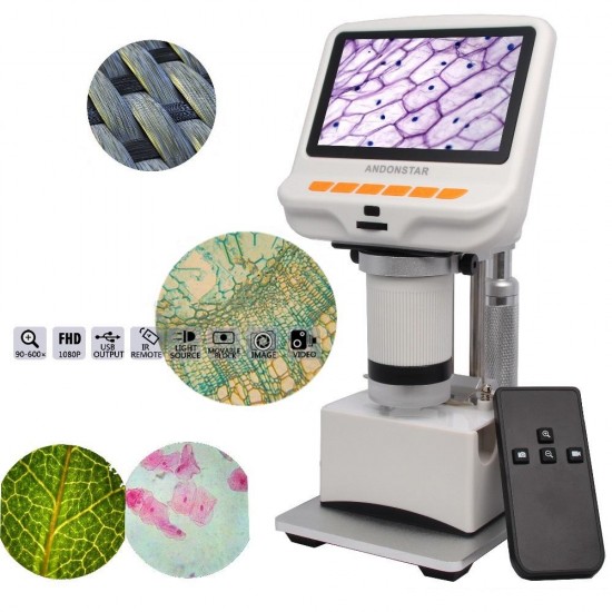 AD105S 4.3 Inch 600X FHD 1080P Digital USB Microscope Built-in Display Slides Movable Bl